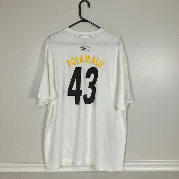 Troy Polamalu #43 PITTSBURGH STEELERS Jersey Style T-Shirt White Size XL NEW - Picture 4 of 8